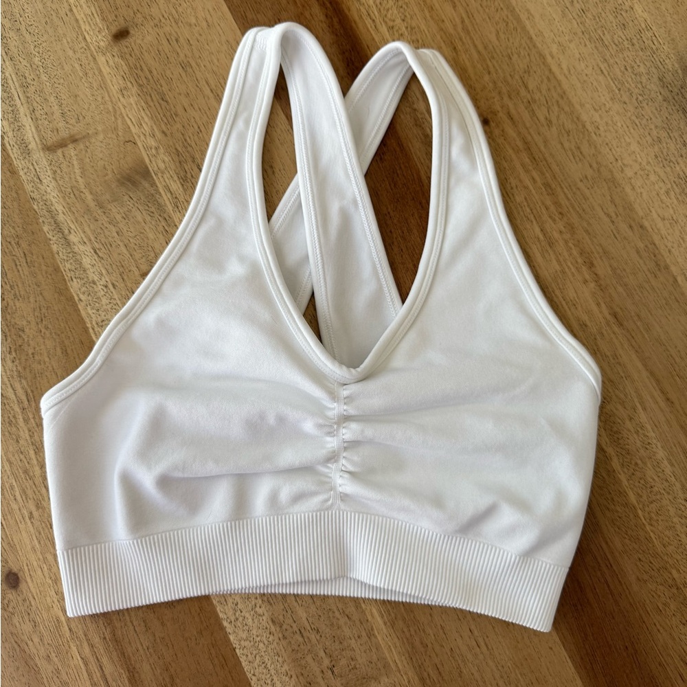 Alphalete White Cross-Back Sports Bra
